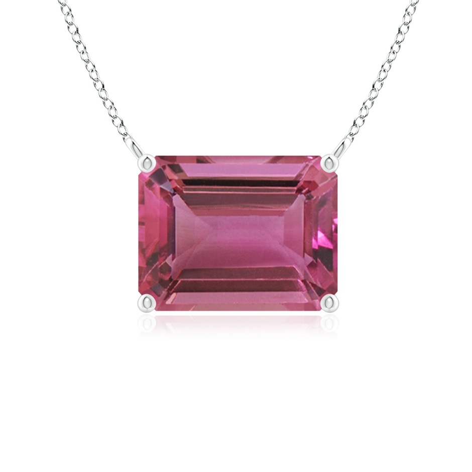 9x7mm AAAA East-West Emerald-Cut Pink Tourmaline Solitaire Pendant in P950 Platinum 
