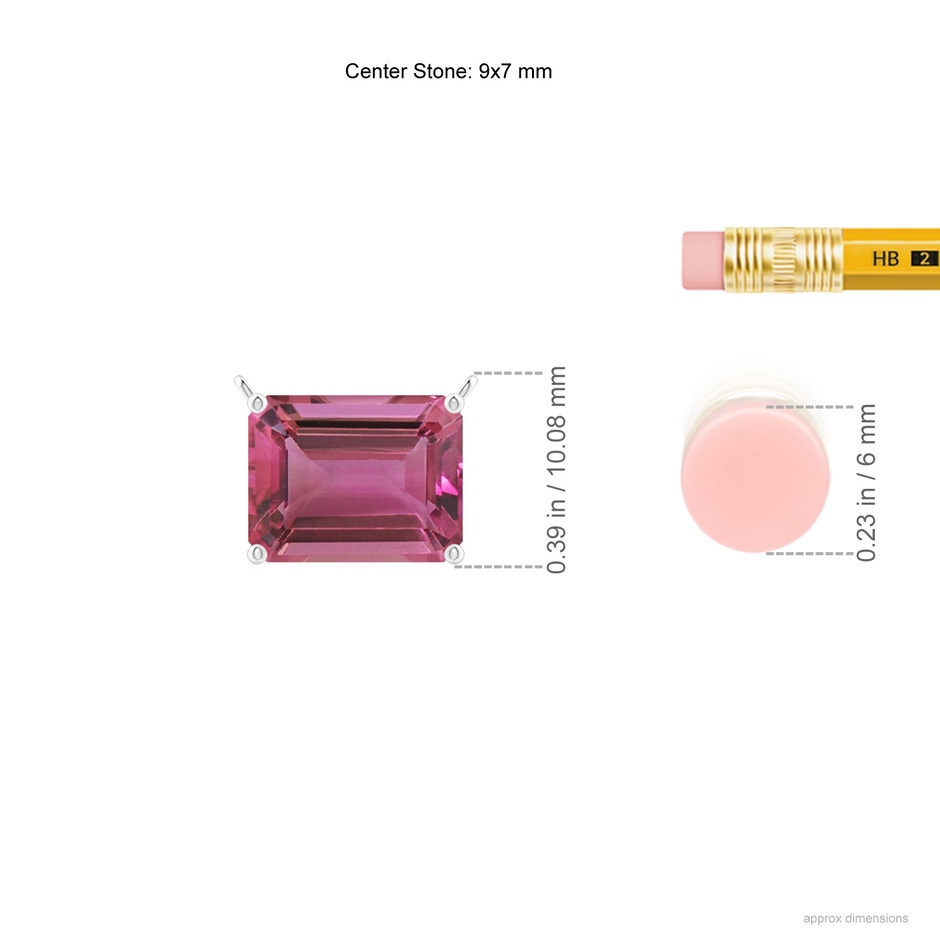 9x7mm AAAA East-West Emerald-Cut Pink Tourmaline Solitaire Pendant in P950 Platinum ruler