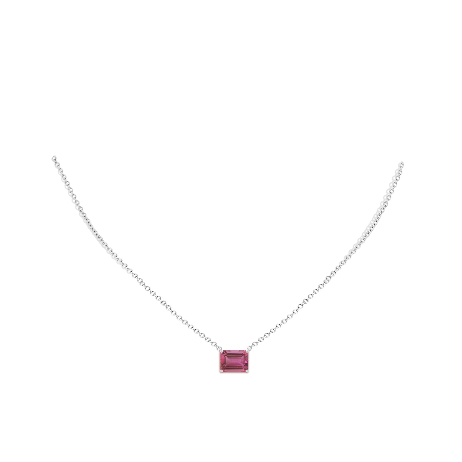 9x7mm AAAA East-West Emerald-Cut Pink Tourmaline Solitaire Pendant in P950 Platinum pen