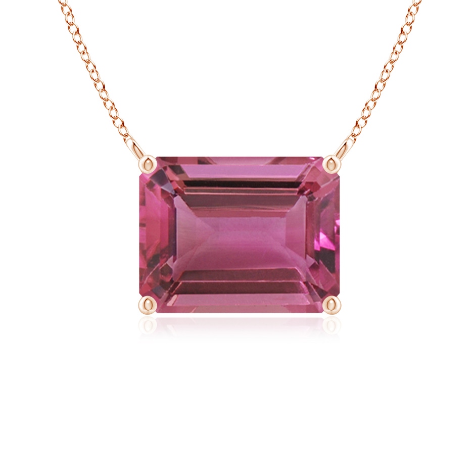 9x7mm AAAA East-West Emerald-Cut Pink Tourmaline Solitaire Pendant in Rose Gold 