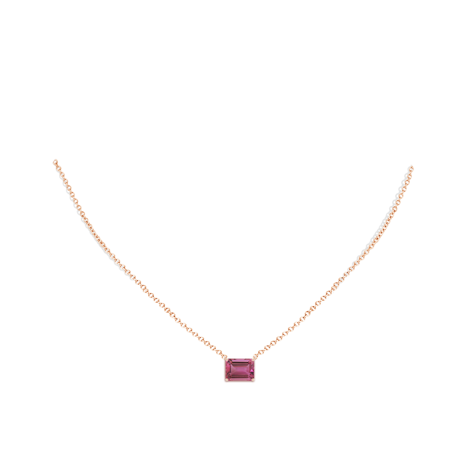 9x7mm AAAA East-West Emerald-Cut Pink Tourmaline Solitaire Pendant in Rose Gold pen