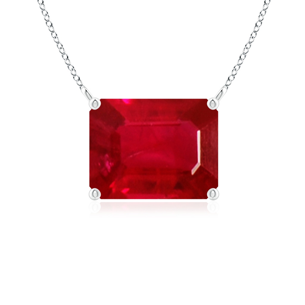9x7mm AAA East-West Emerald-Cut Ruby Solitaire Pendant in White Gold