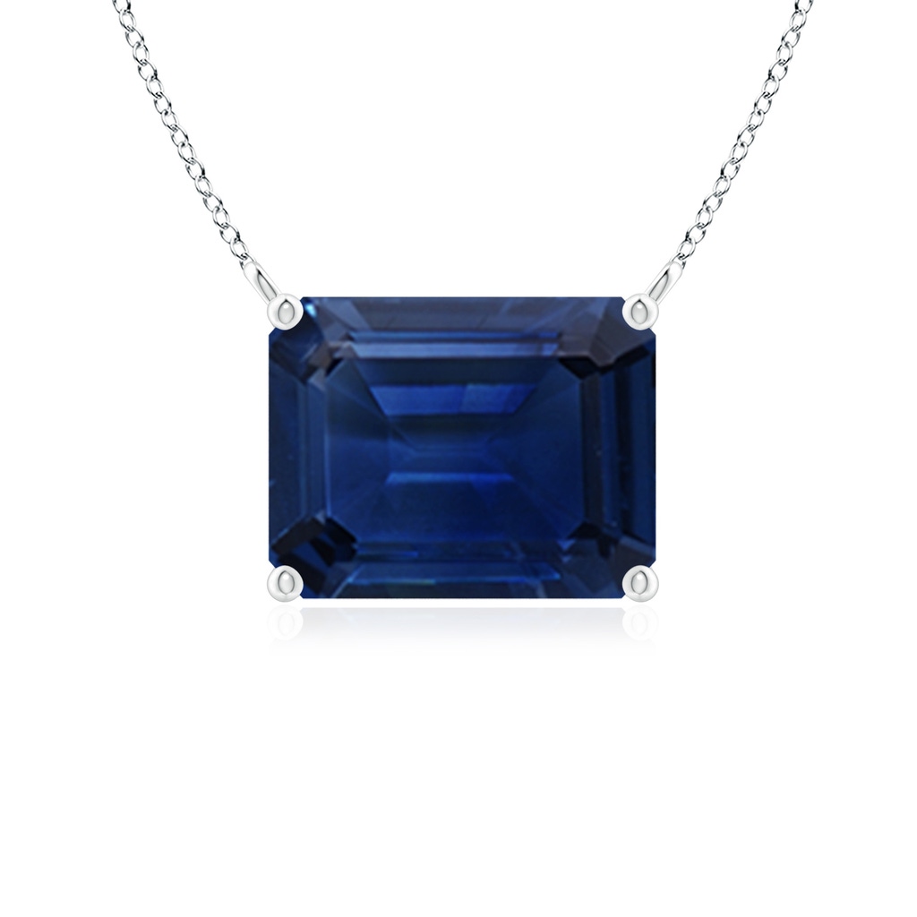 9x7mm AAA East-West Emerald-Cut Blue Sapphire Solitaire Pendant in White Gold