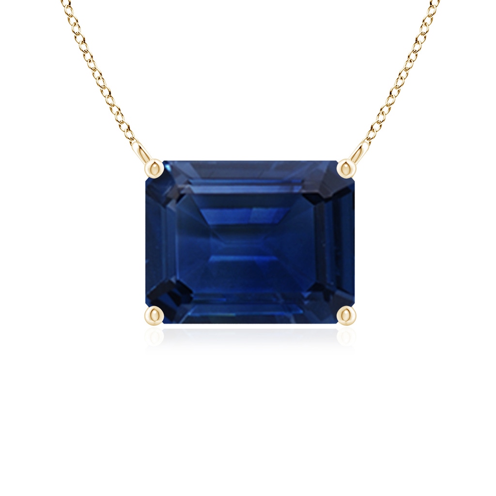 9x7mm AAA East-West Emerald-Cut Blue Sapphire Solitaire Pendant in Yellow Gold