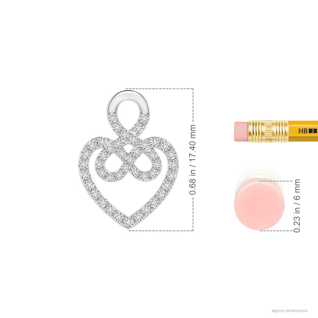 1.2mm HSI2 Diamond Infinity Heart Lock Knot Pendant in White Gold Ruler