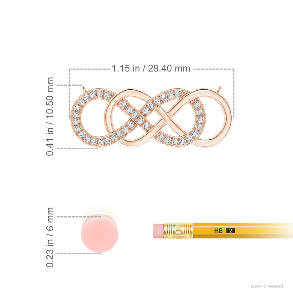 1.1mm GVS2 Pave-Set Diamond Horizontal Double Infinity Pendant in Rose Gold ruler
