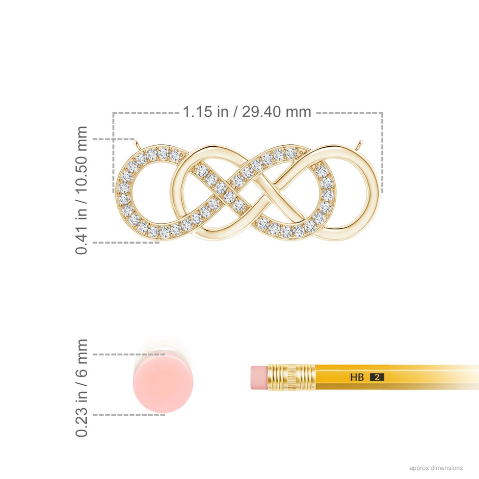 1.1mm GVS2 Pave-Set Diamond Horizontal Double Infinity Pendant in Yellow Gold ruler