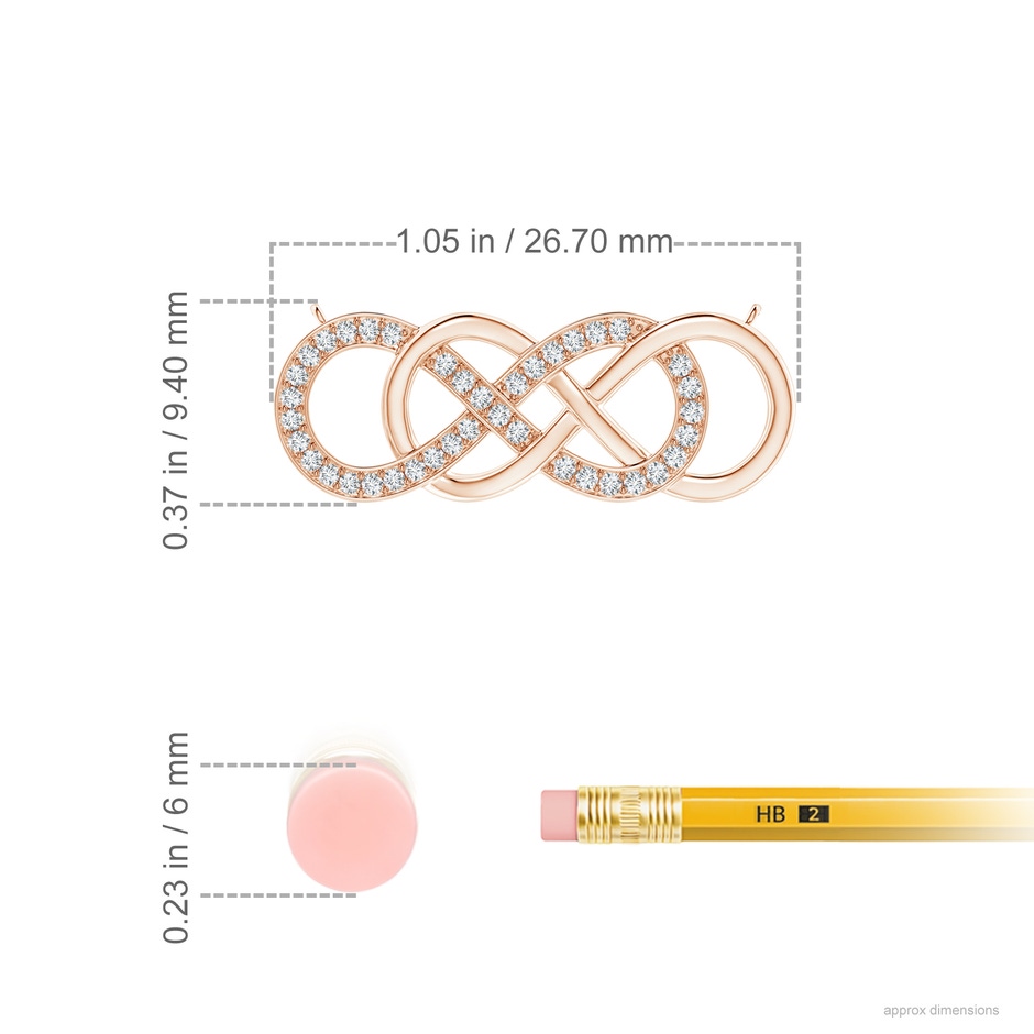 1mm GVS2 Pave-Set Diamond Horizontal Double Infinity Pendant in Rose Gold ruler