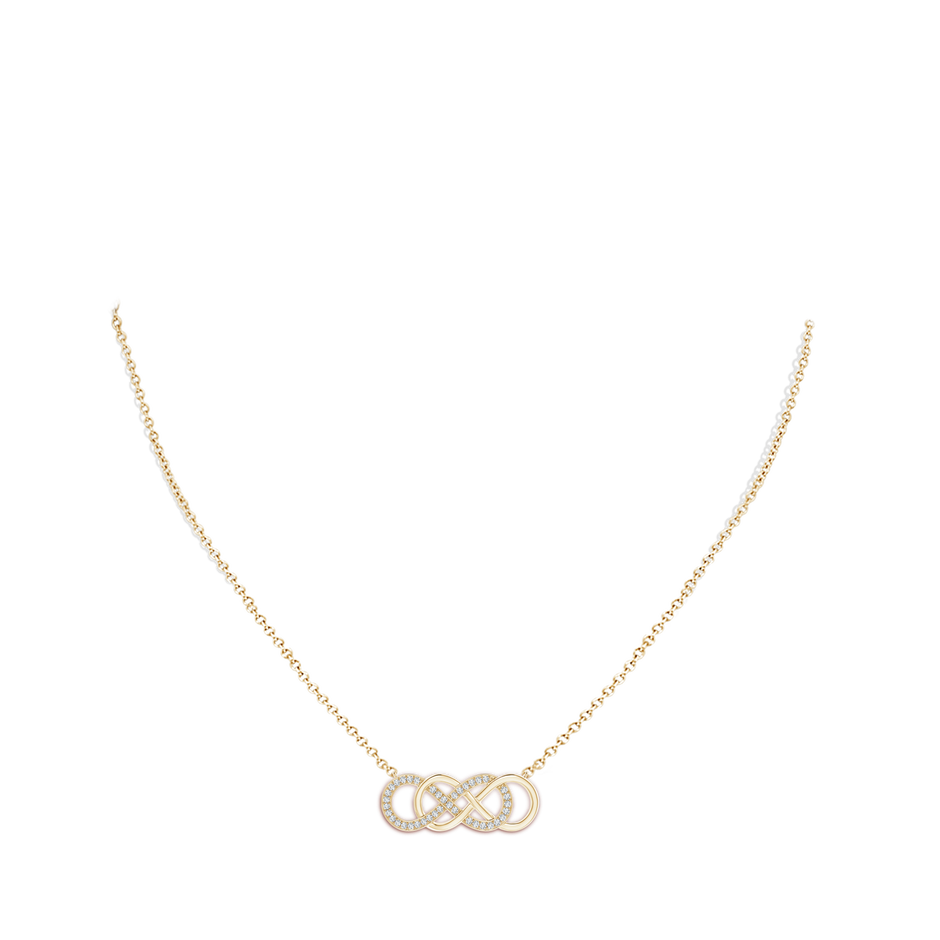 1mm GVS2 Pave-Set Diamond Horizontal Double Infinity Pendant in Yellow Gold body-neck