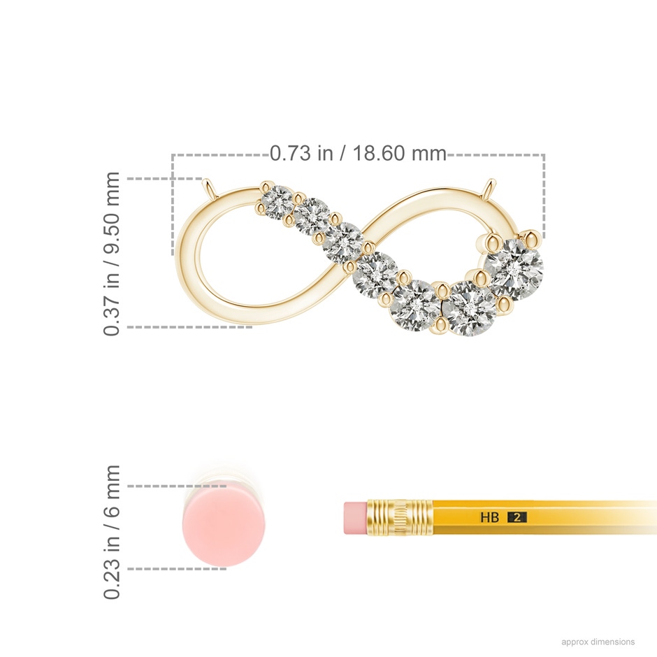 2.8mm KI3 Diamond Horizontal Infinity Journey Pendant in Yellow Gold ruler