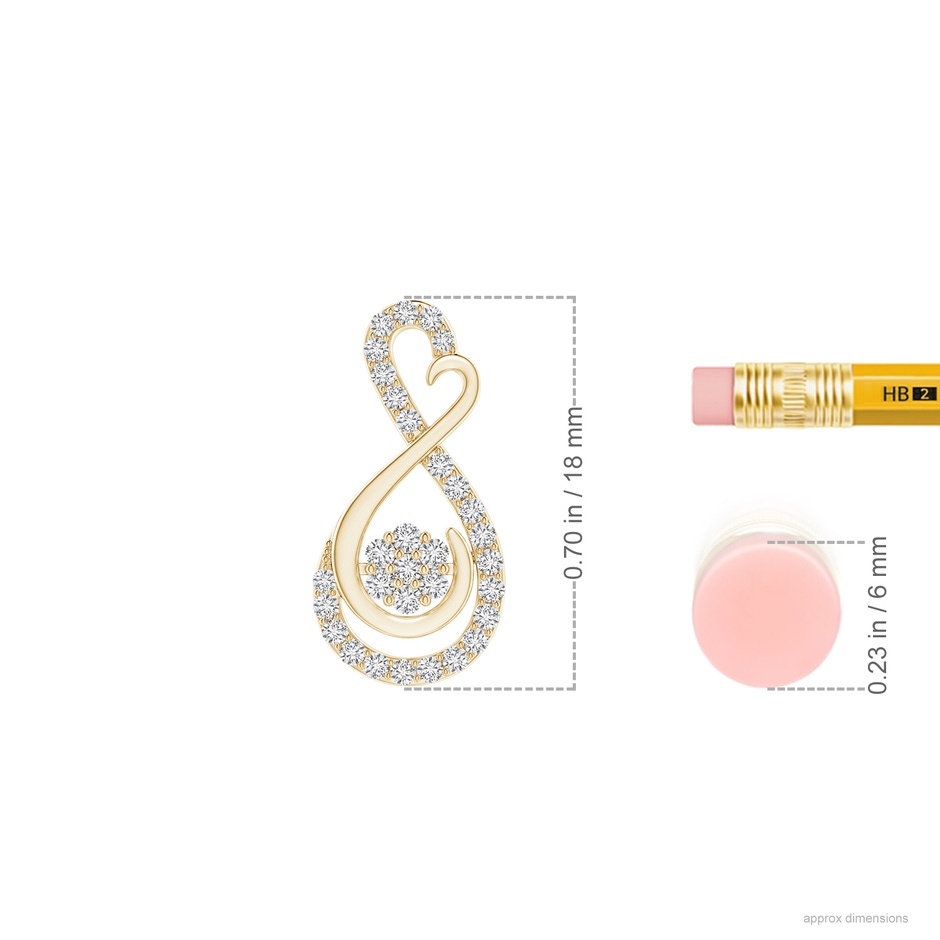1.25mm HSI2 Cluster Diamond Infinity Heart Pendant in Yellow Gold ruler
