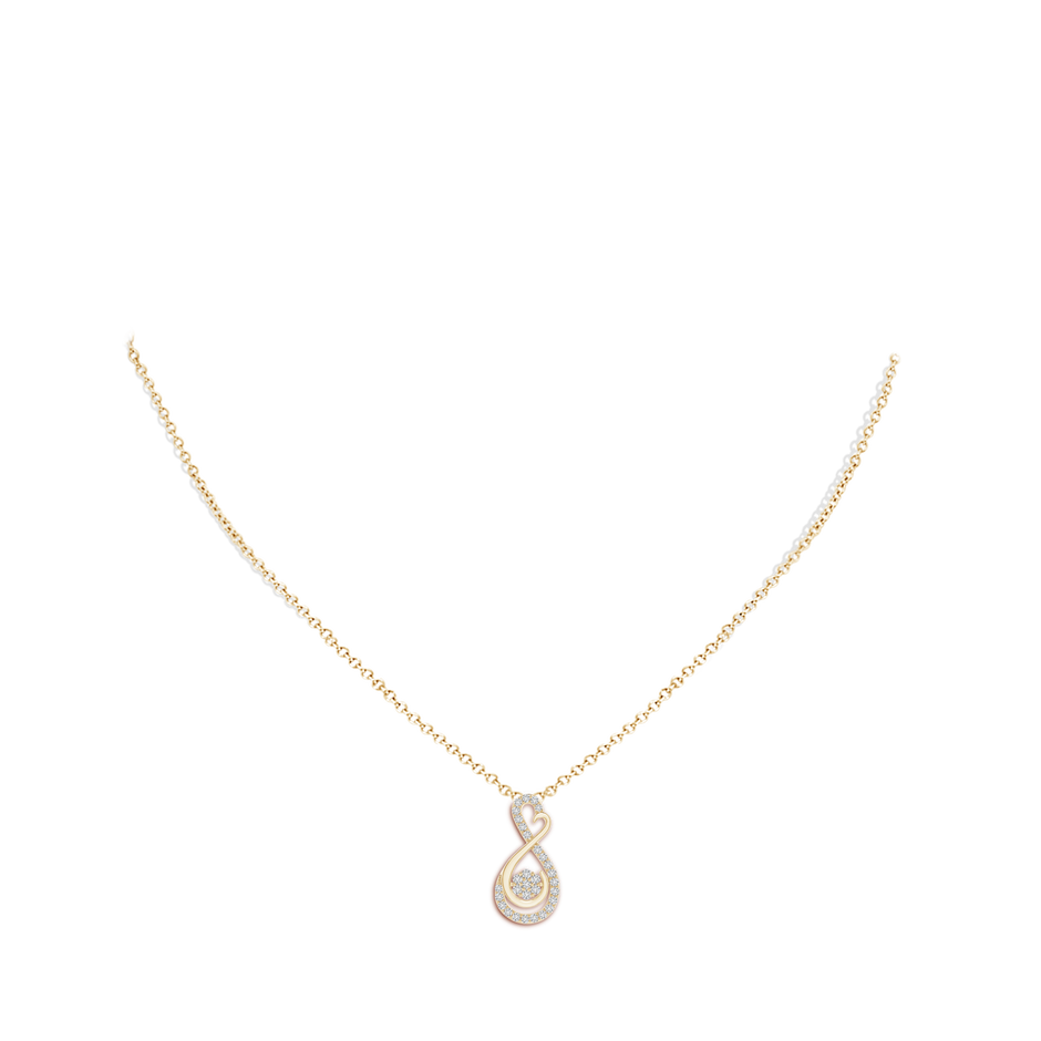 1.25mm HSI2 Cluster Diamond Infinity Heart Pendant in Yellow Gold body-neck