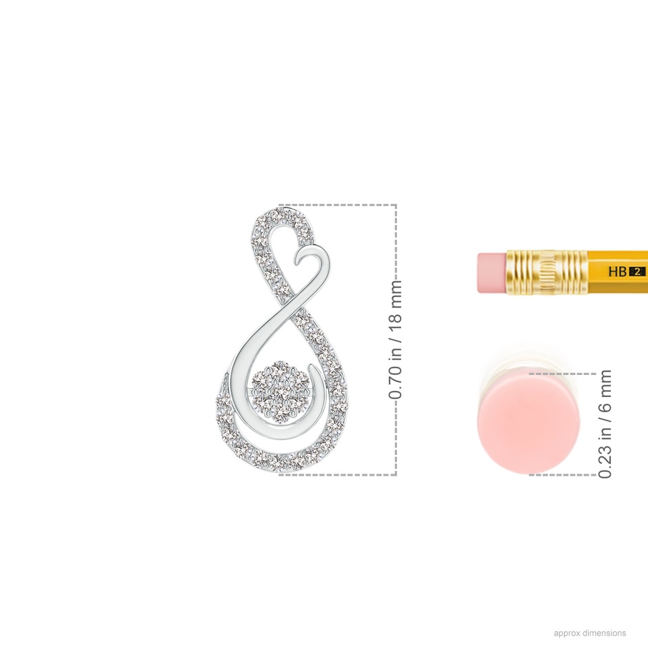 1.25mm IJI1I2 Cluster Diamond Infinity Heart Pendant in White Gold ruler