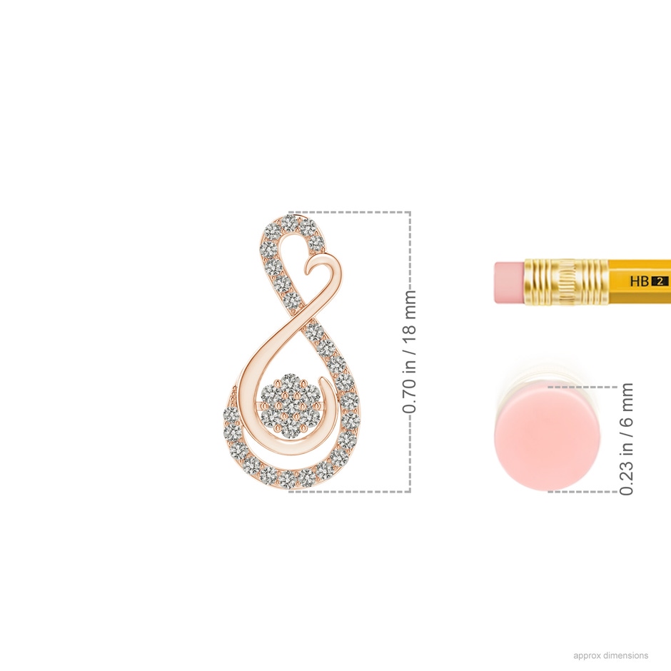 1.25mm KI3 Cluster Diamond Infinity Heart Pendant in Rose Gold ruler