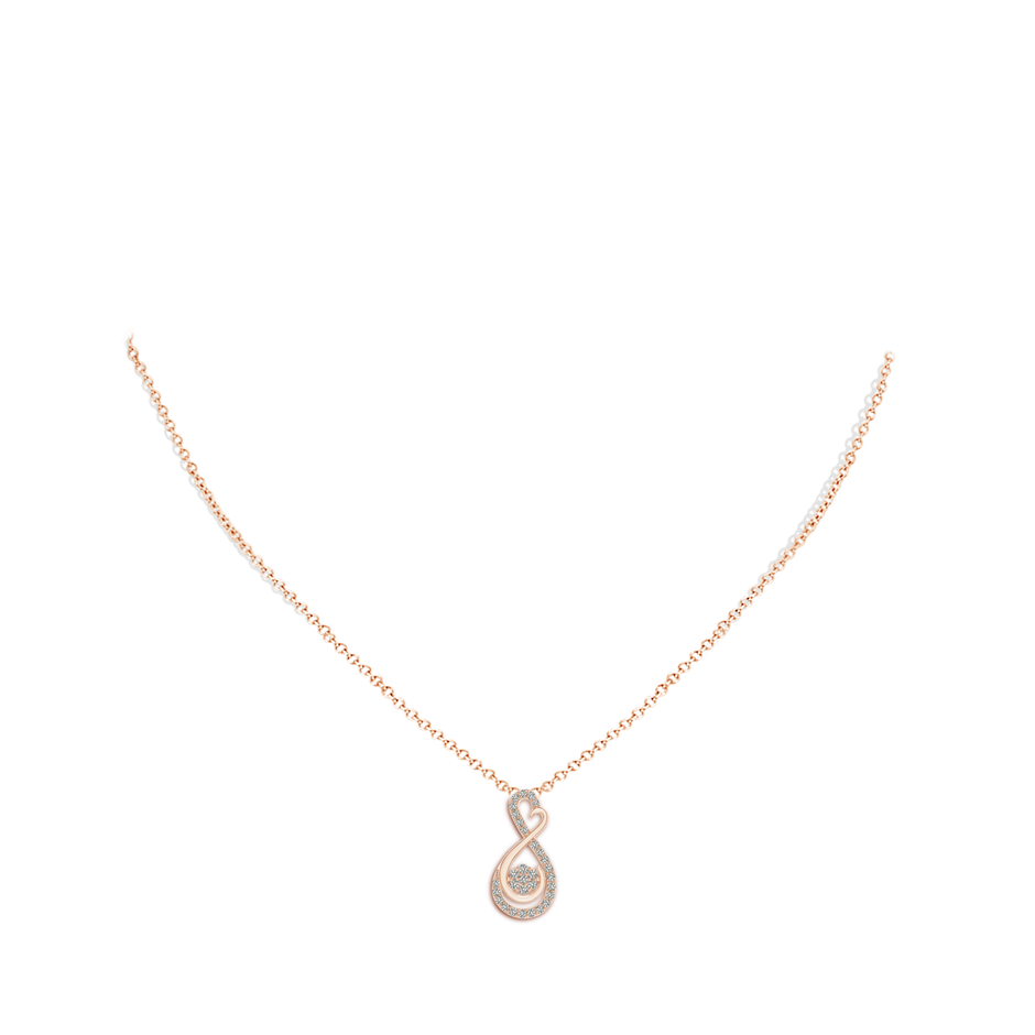 1.25mm KI3 Cluster Diamond Infinity Heart Pendant in Rose Gold body-neck