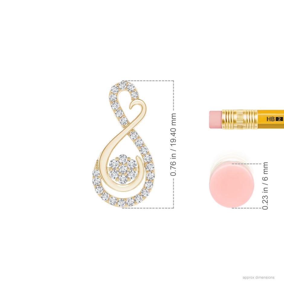 1.35mm GVS2 Cluster Diamond Infinity Heart Pendant in Yellow Gold ruler