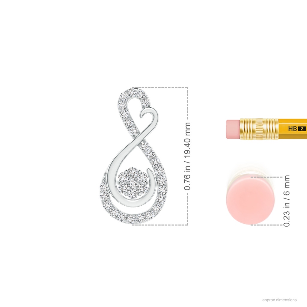 1.35mm HSI2 Cluster Diamond Infinity Heart Pendant in White Gold Ruler