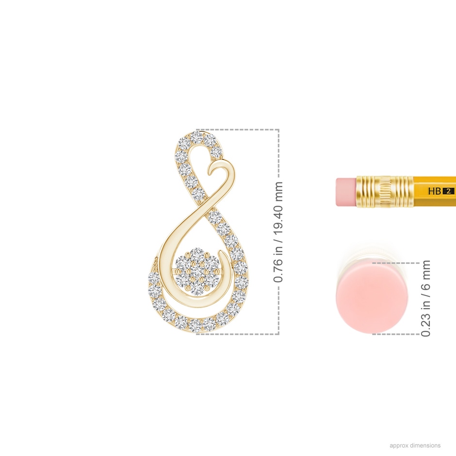 1.35mm HSI2 Cluster Diamond Infinity Heart Pendant in Yellow Gold ruler