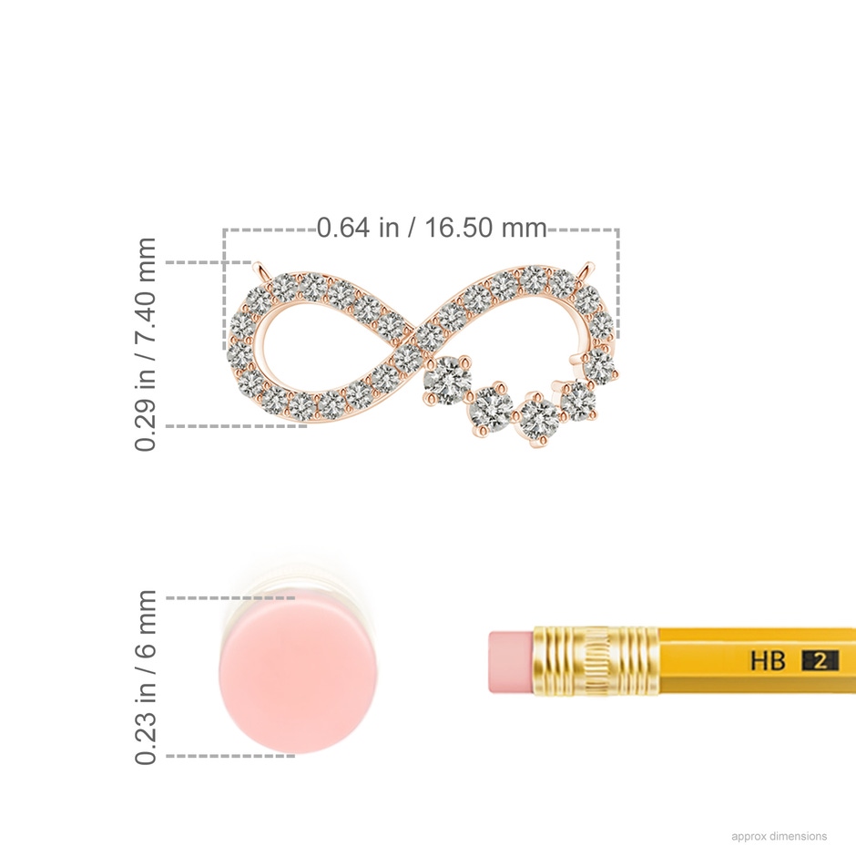 1.65mm KI3 Diamond Horizontal Infinity Journey Pendant in Rose Gold ruler