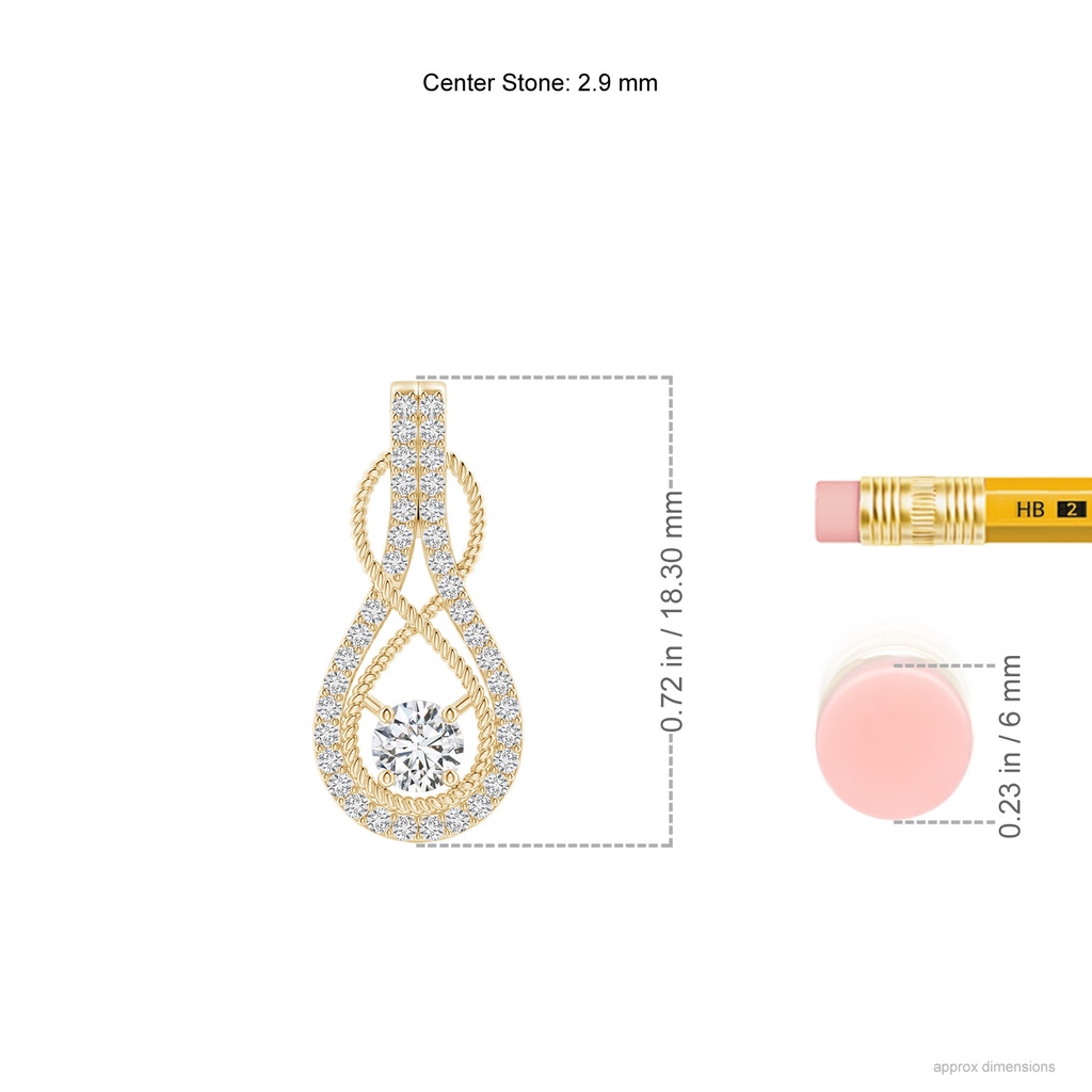 2.9mm HSI2 Round Diamond Infinity Rope Pendant in Yellow Gold Ruler