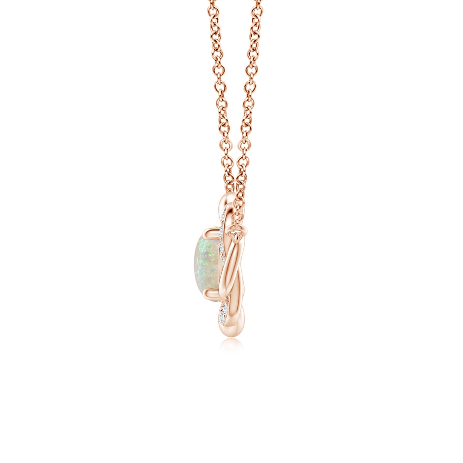 7x5mm AAA Oval Opal Braided Pendant with Diamond Accents in Rose Gold side 1