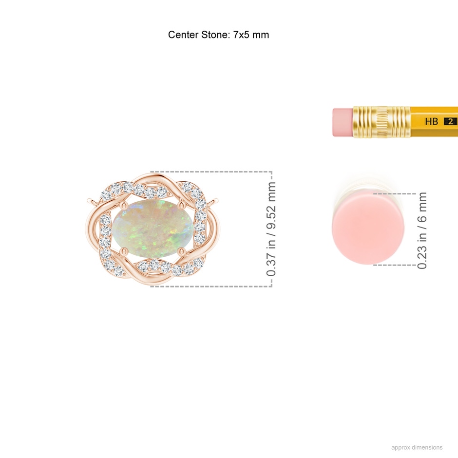 7x5mm AAA Oval Opal Braided Pendant with Diamond Accents in Rose Gold ruler