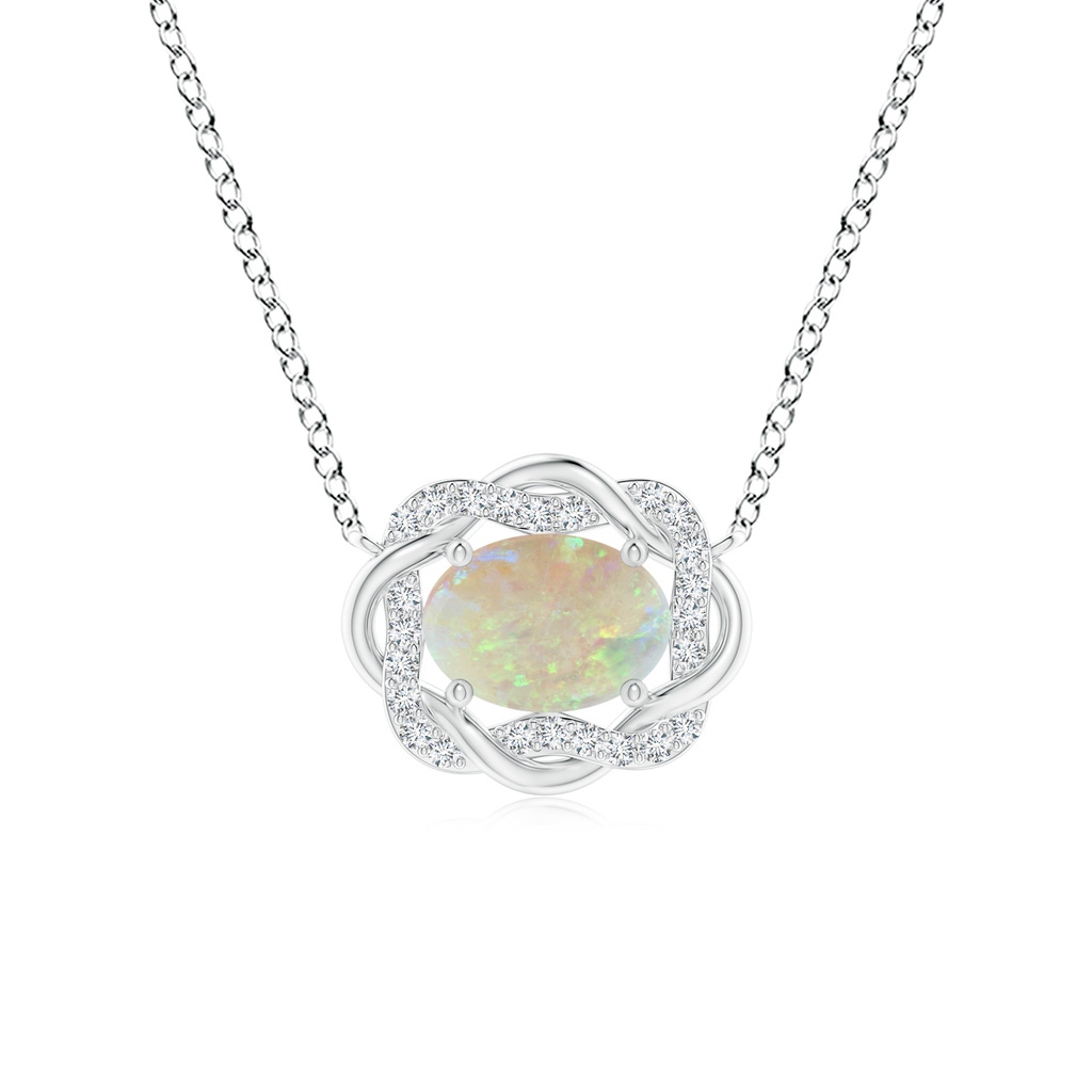 7x5mm AAA Oval Opal Braided Pendant with Diamond Accents in White Gold