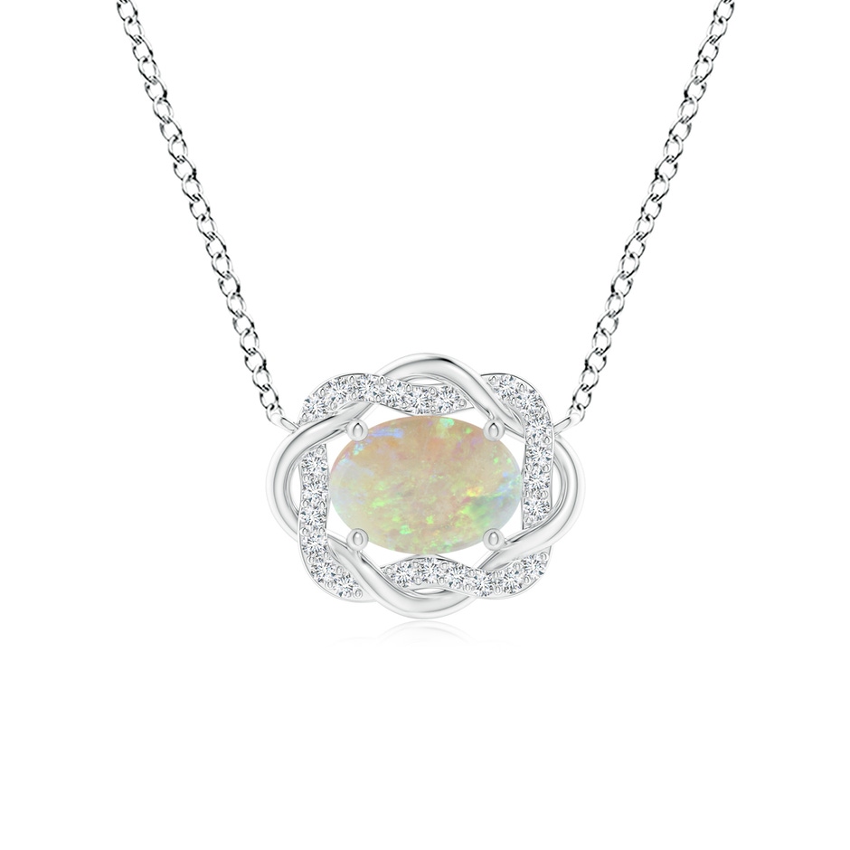 7x5mm AAA Oval Opal Braided Pendant with Diamond Accents in White Gold 