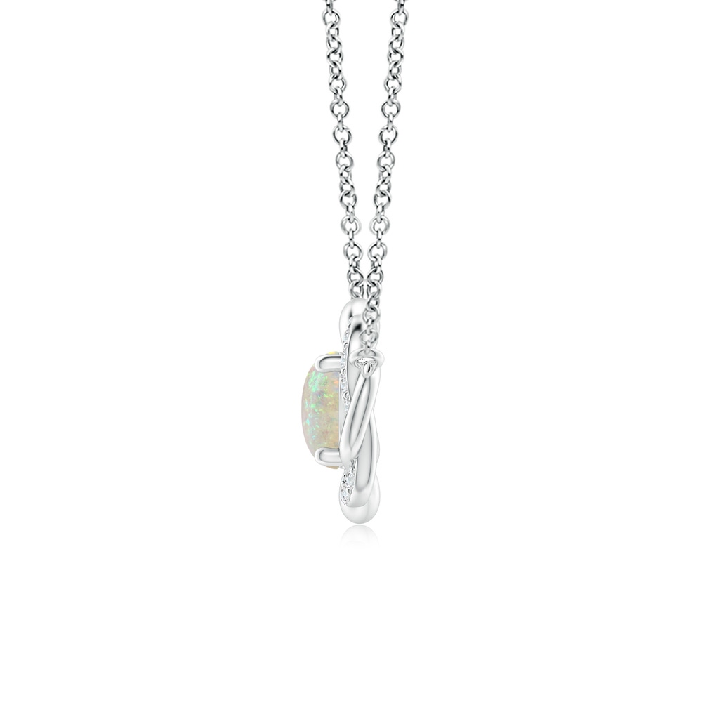 7x5mm AAA Oval Opal Braided Pendant with Diamond Accents in White Gold - side 1