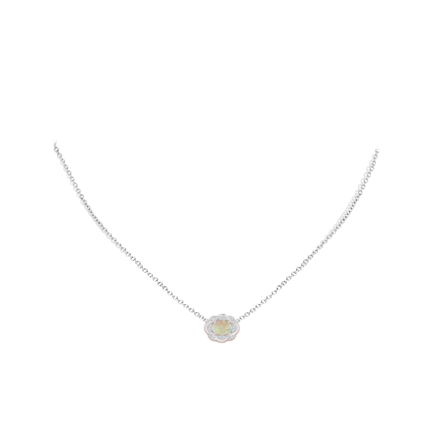 7x5mm AAA Oval Opal Braided Pendant with Diamond Accents in White Gold - body_neck