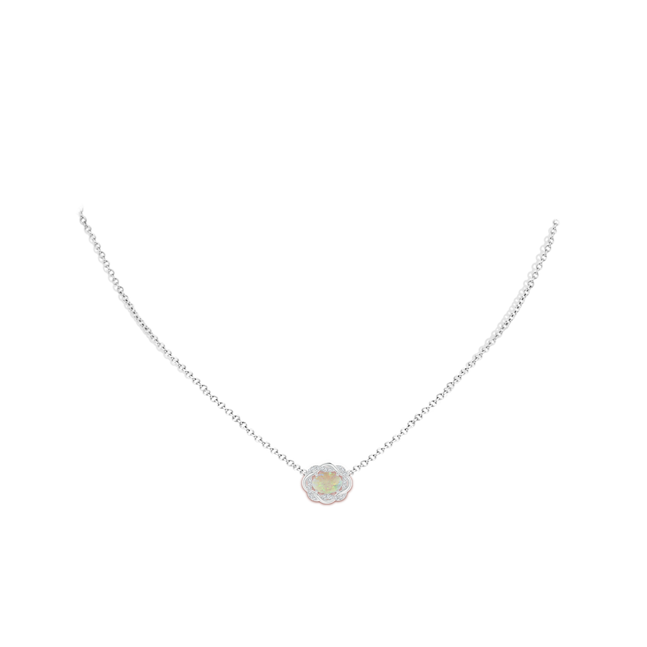 7x5mm AAA Oval Opal Braided Pendant with Diamond Accents in White Gold body-neck