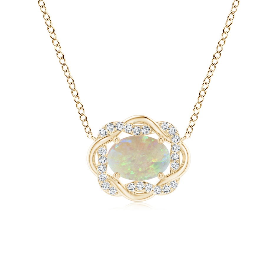 7x5mm AAA Oval Opal Braided Pendant with Diamond Accents in Yellow Gold 