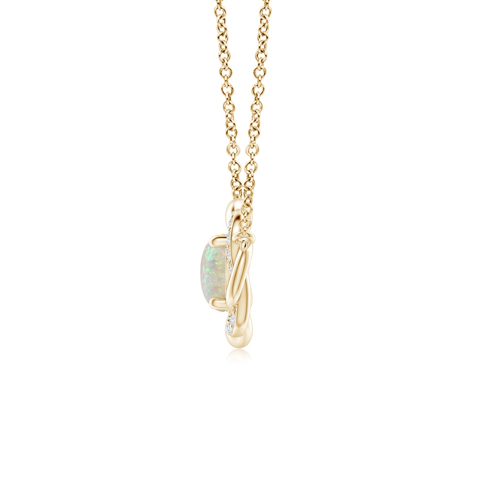 7x5mm AAA Oval Opal Braided Pendant with Diamond Accents in Yellow Gold side 1