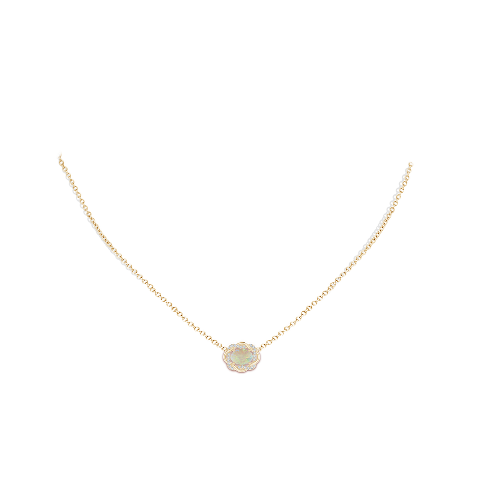 7x5mm AAA Oval Opal Braided Pendant with Diamond Accents in Yellow Gold body-neck