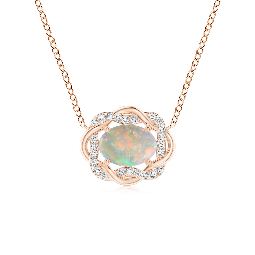 7x5mm AAAA Oval Opal Braided Pendant with Diamond Accents in Rose Gold