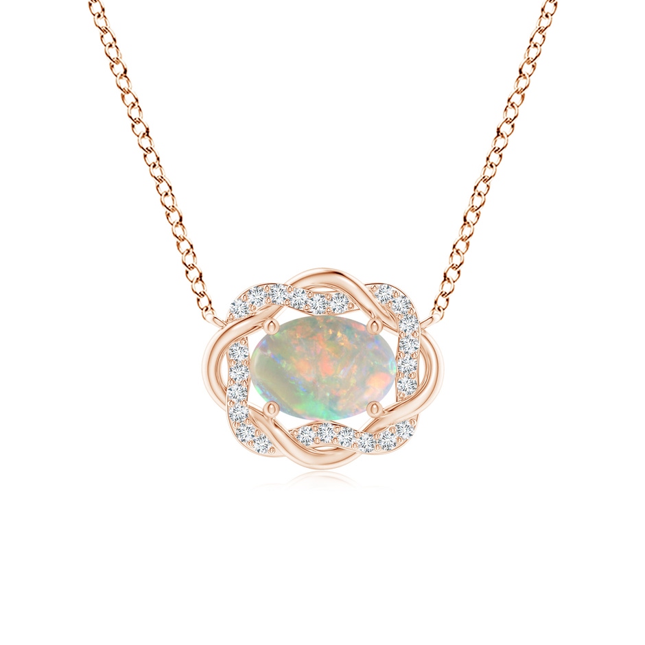 7x5mm AAAA Oval Opal Braided Pendant with Diamond Accents in Rose Gold 