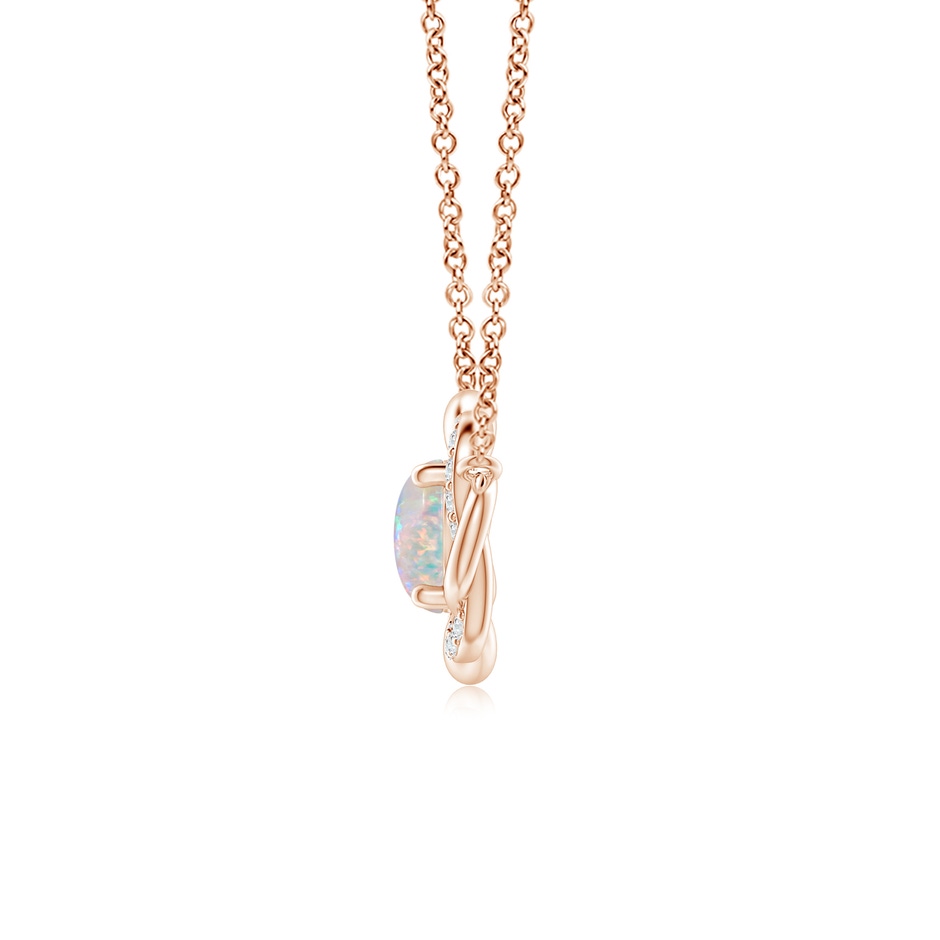 7x5mm AAAA Oval Opal Braided Pendant with Diamond Accents in Rose Gold side 1