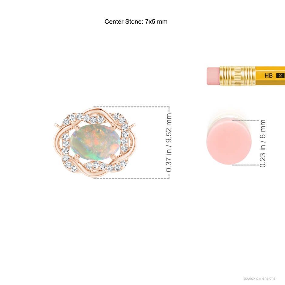 7x5mm AAAA Oval Opal Braided Pendant with Diamond Accents in Rose Gold ruler