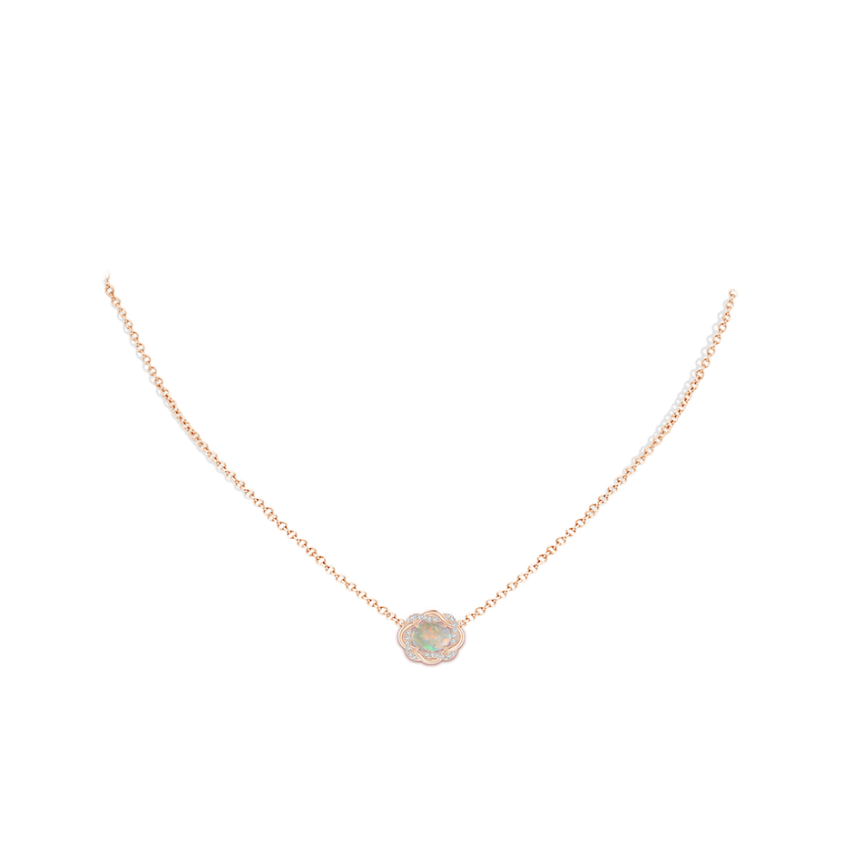 7x5mm AAAA Oval Opal Braided Pendant with Diamond Accents in Rose Gold body-neck
