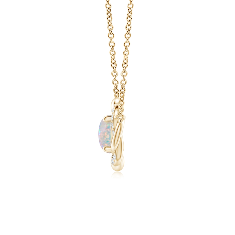 7x5mm AAAA Oval Opal Braided Pendant with Diamond Accents in Yellow Gold side 1