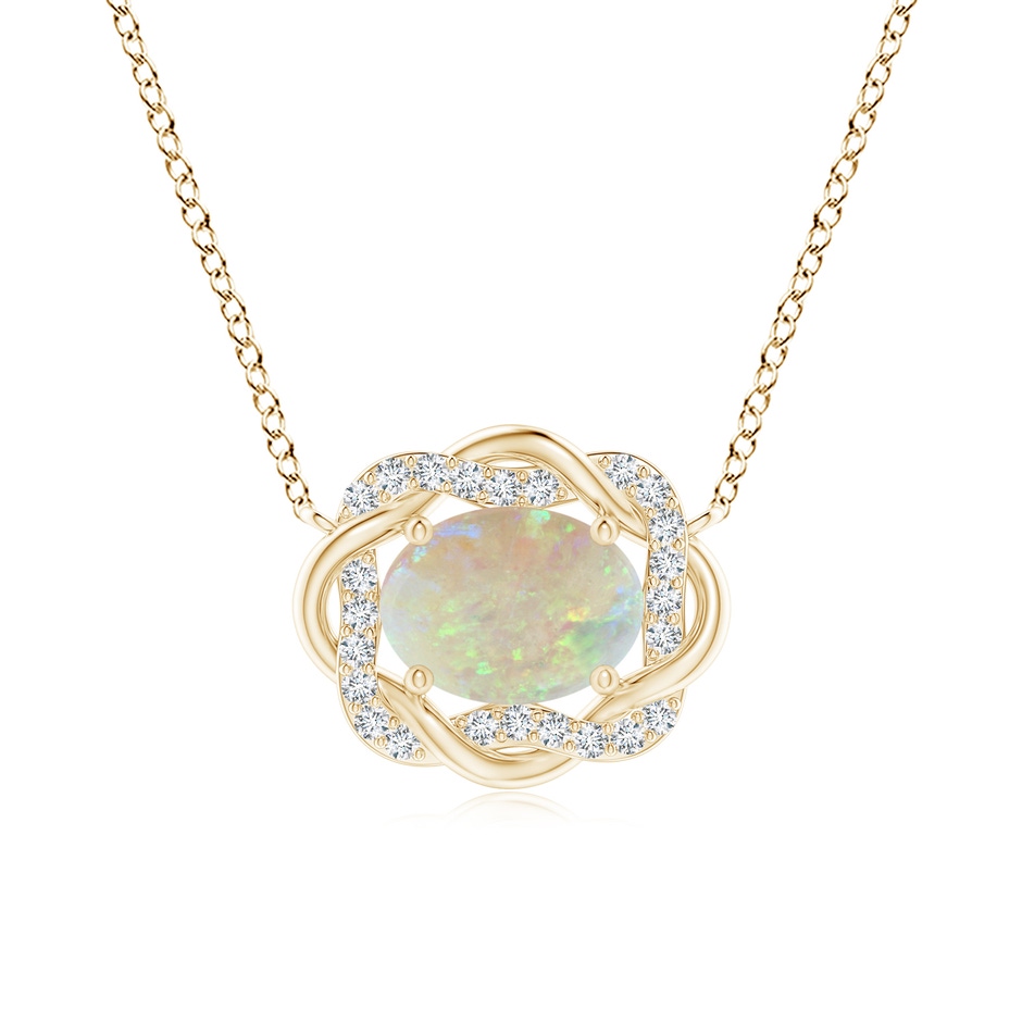 8x6mm AAA Oval Opal Braided Pendant with Diamond Accents in Yellow Gold 