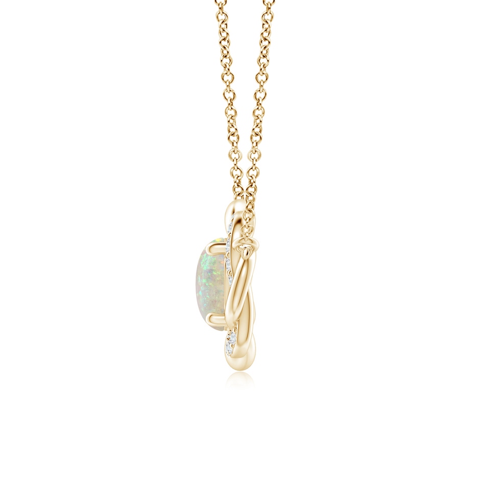 8x6mm AAA Oval Opal Braided Pendant with Diamond Accents in Yellow Gold side 1