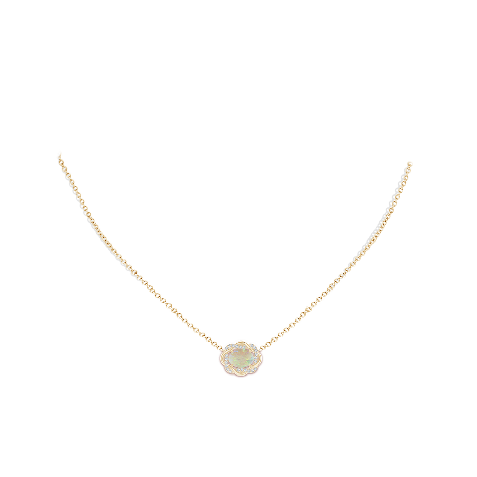 8x6mm AAA Oval Opal Braided Pendant with Diamond Accents in Yellow Gold body-neck