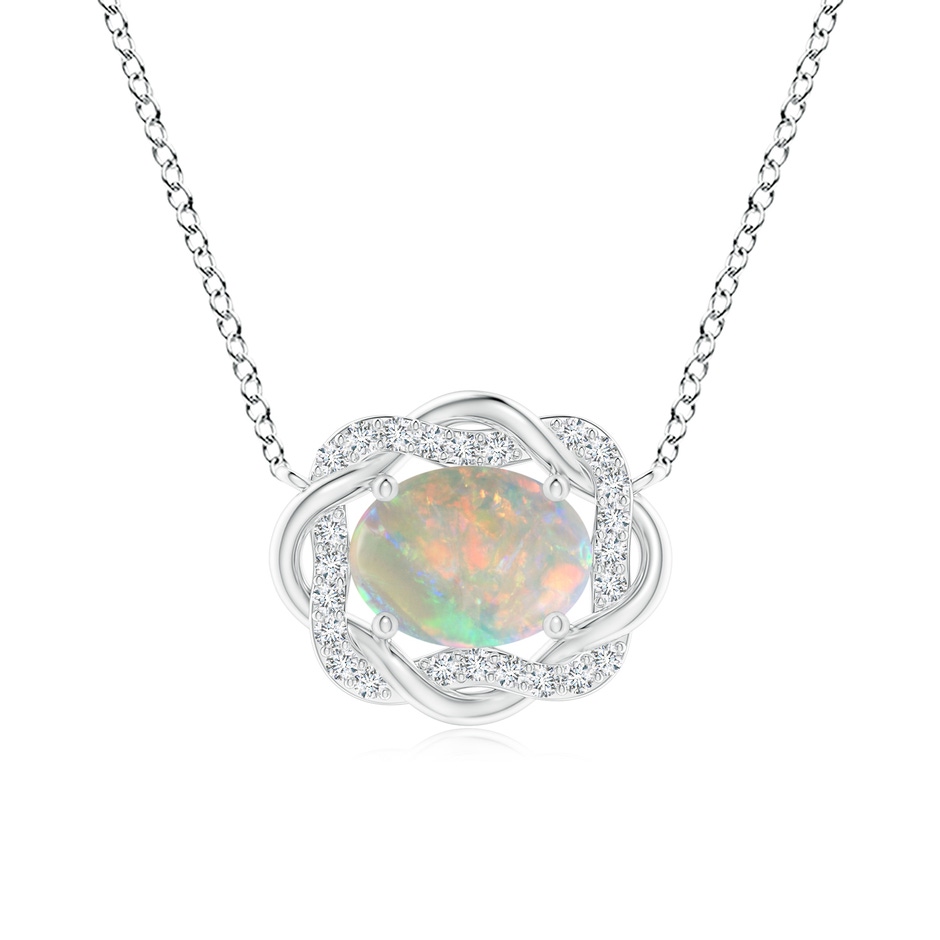 8x6mm AAAA Oval Opal Braided Pendant with Diamond Accents in White Gold 