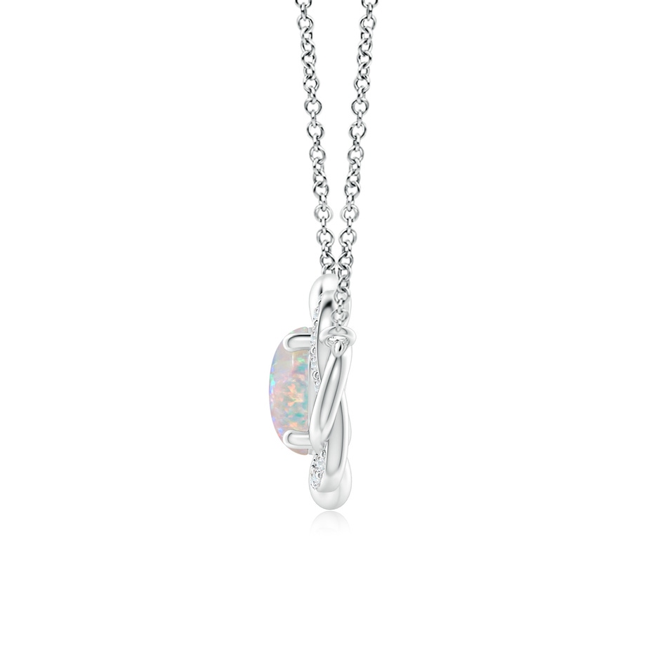 8x6mm AAAA Oval Opal Braided Pendant with Diamond Accents in White Gold side 1