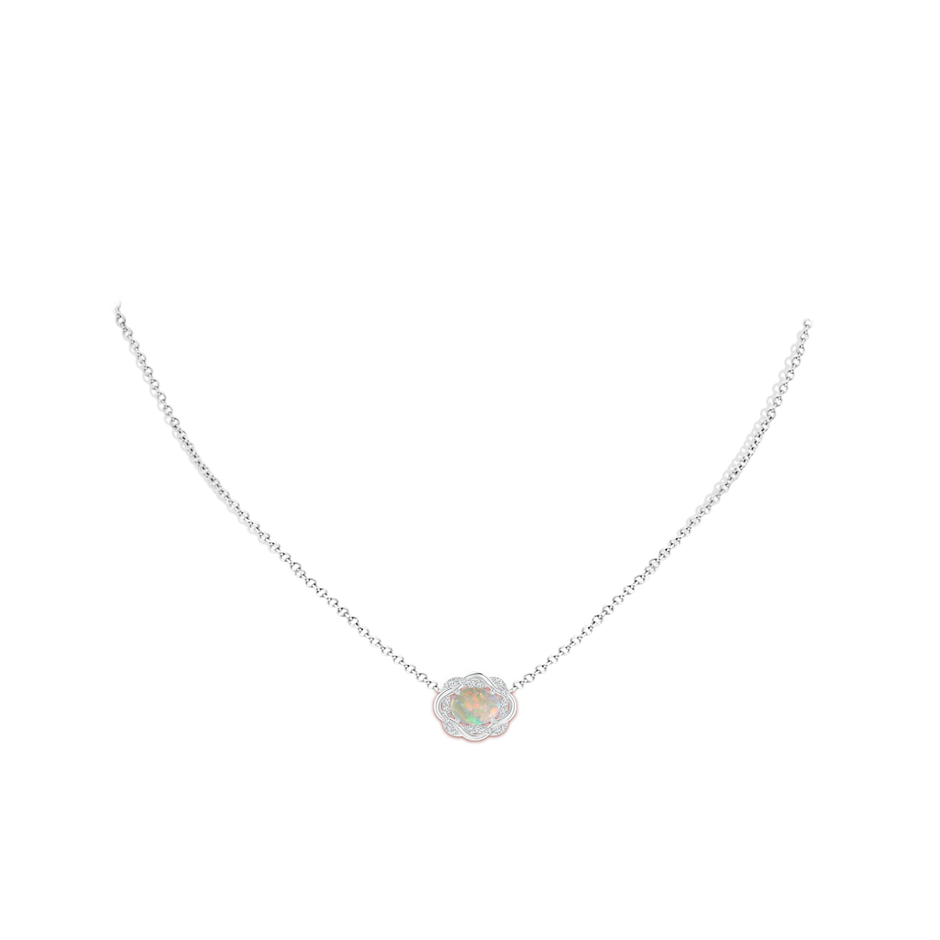 8x6mm AAAA Oval Opal Braided Pendant with Diamond Accents in White Gold body-neck