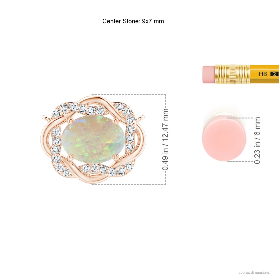 9x7mm AAA Oval Opal Braided Pendant with Diamond Accents in Rose Gold ruler