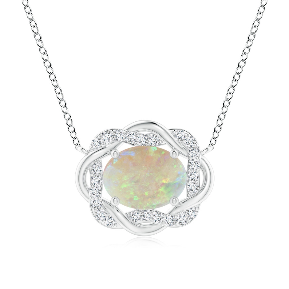 9x7mm AAA Oval Opal Braided Pendant with Diamond Accents in White Gold 