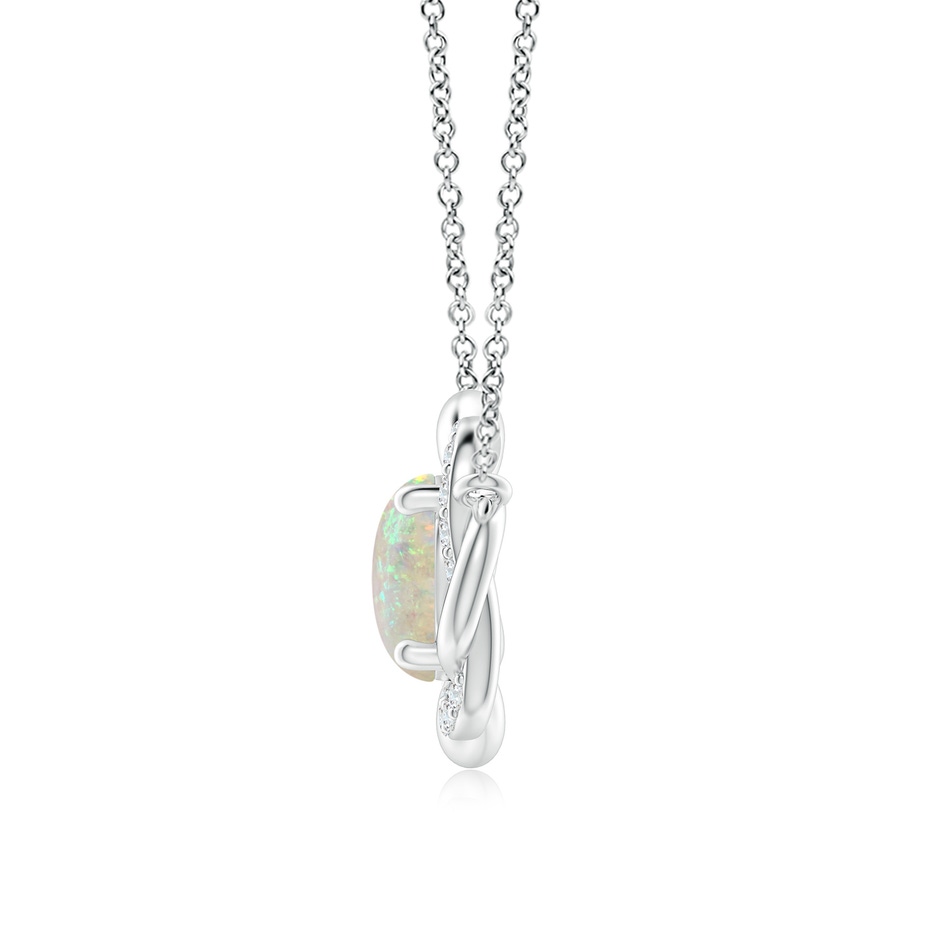 9x7mm AAA Oval Opal Braided Pendant with Diamond Accents in White Gold side 1