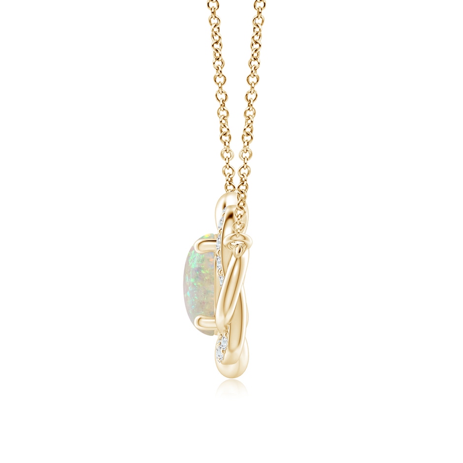 9x7mm AAA Oval Opal Braided Pendant with Diamond Accents in Yellow Gold side 1